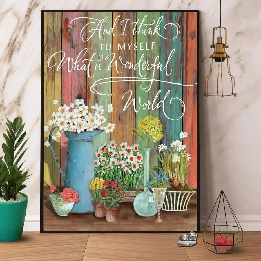 ANWND Vintage Gardening And I Think To Myself What A Wonderful World Retro Metal Tin Sign Vintage Aluminum Sign For Home De sign