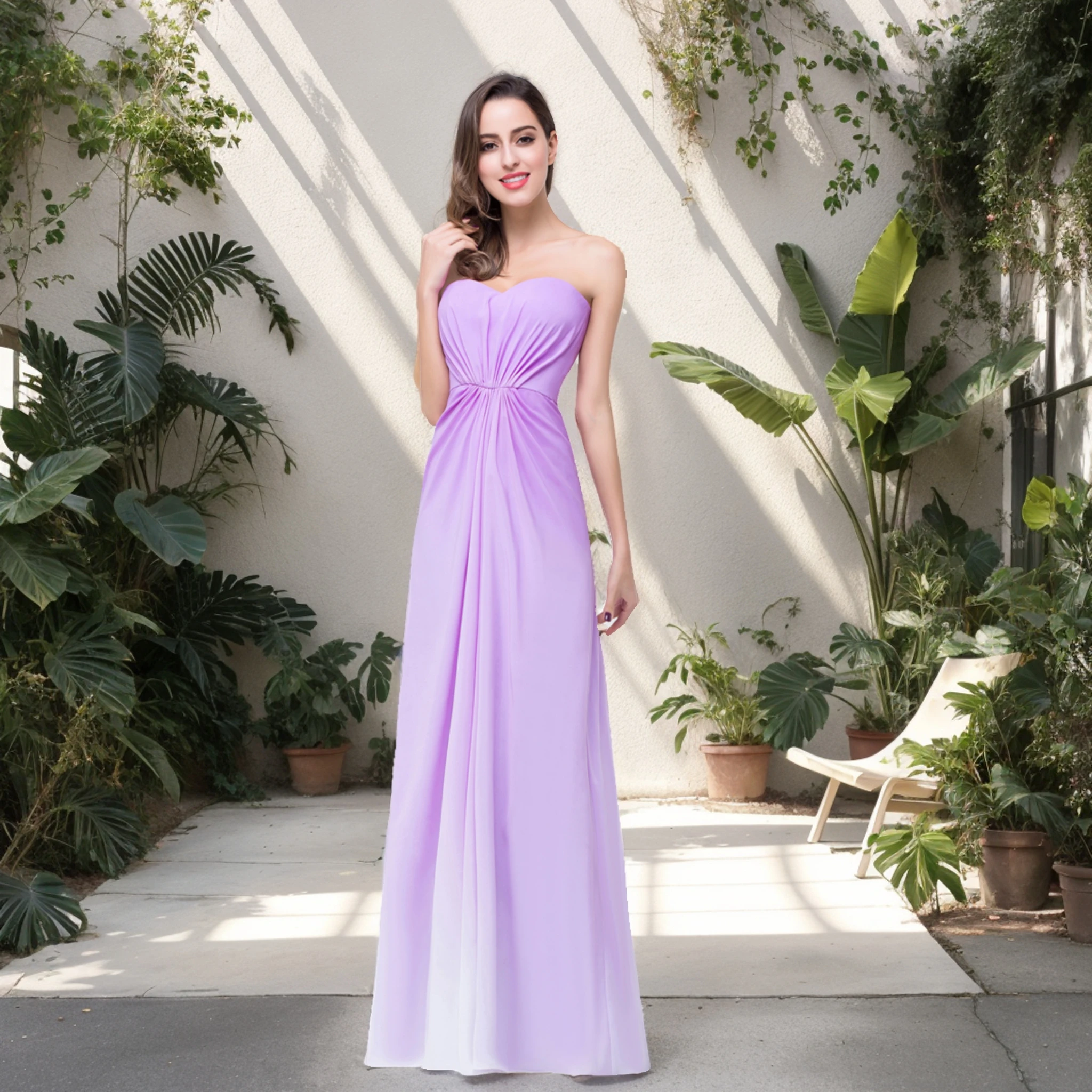 Sexy Tube Top Evening Dress Gradient Purple Sweetheart Collar Backless Strapless Prom Gowns Pleated Chiffon A-Line Party Dress