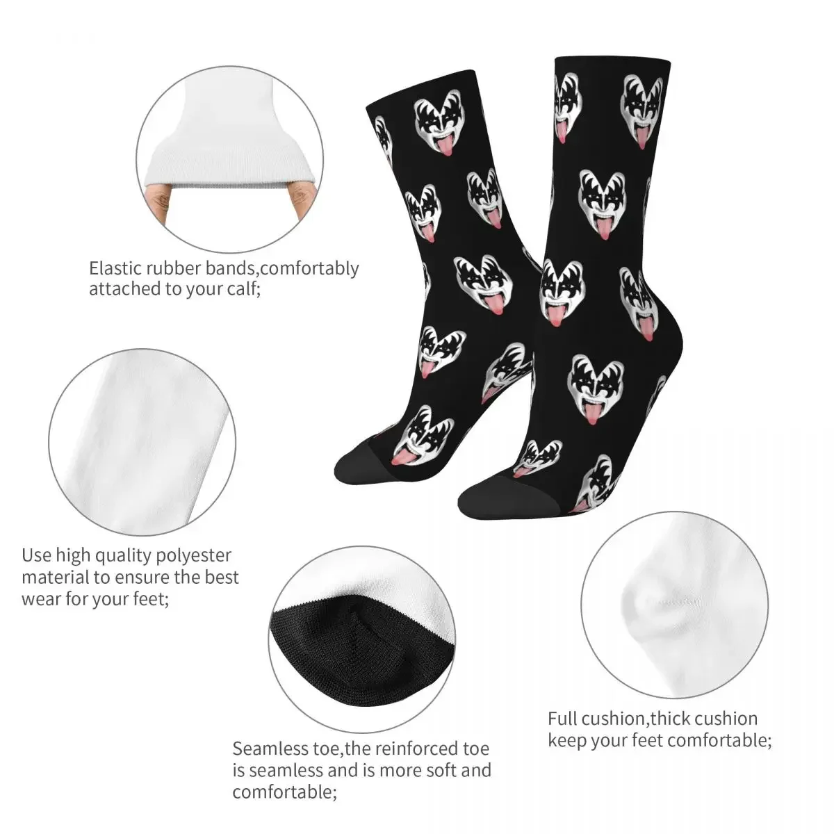 Chaussettes respirantes et mignonnes pour hommes et femmes, bande de baiser démon, Gene Simmons, chaussettes drôles et heureuses, nouveauté, printemps, été, automne, hiver