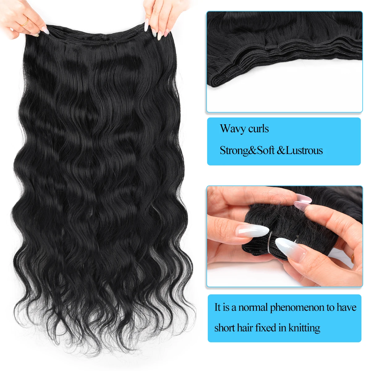 22 Polegada corpo onda profunda rabo de cavalo cabelo 150g tecer cabelo sintético pacotes macio extensão natural para mulheres fio alta temperatur