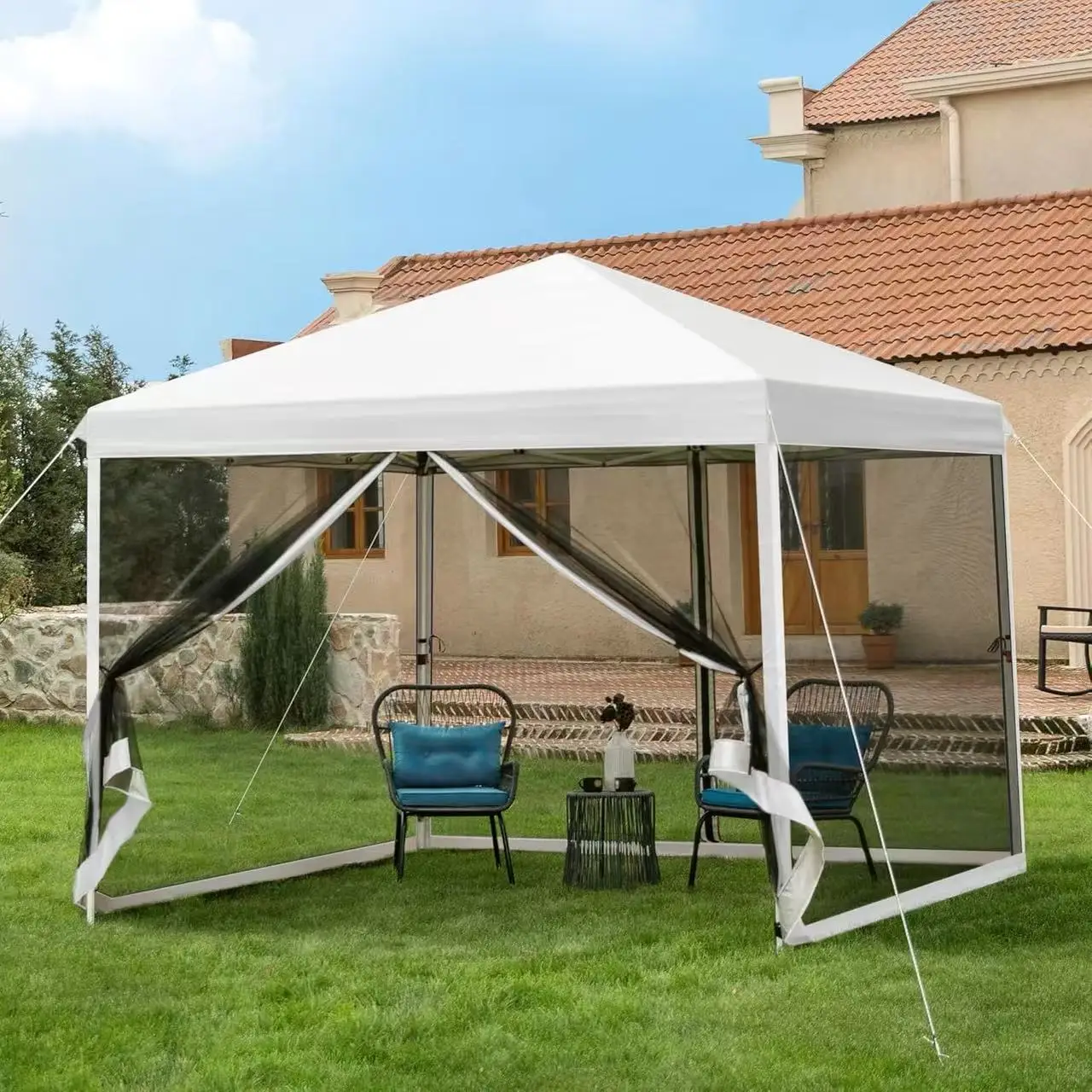 ！@Dwoo Modern Steel 10x10ft Easy Pop-Up Sunshade Canopy Heavy Duty Portable Breathable Party Gazebo Tent