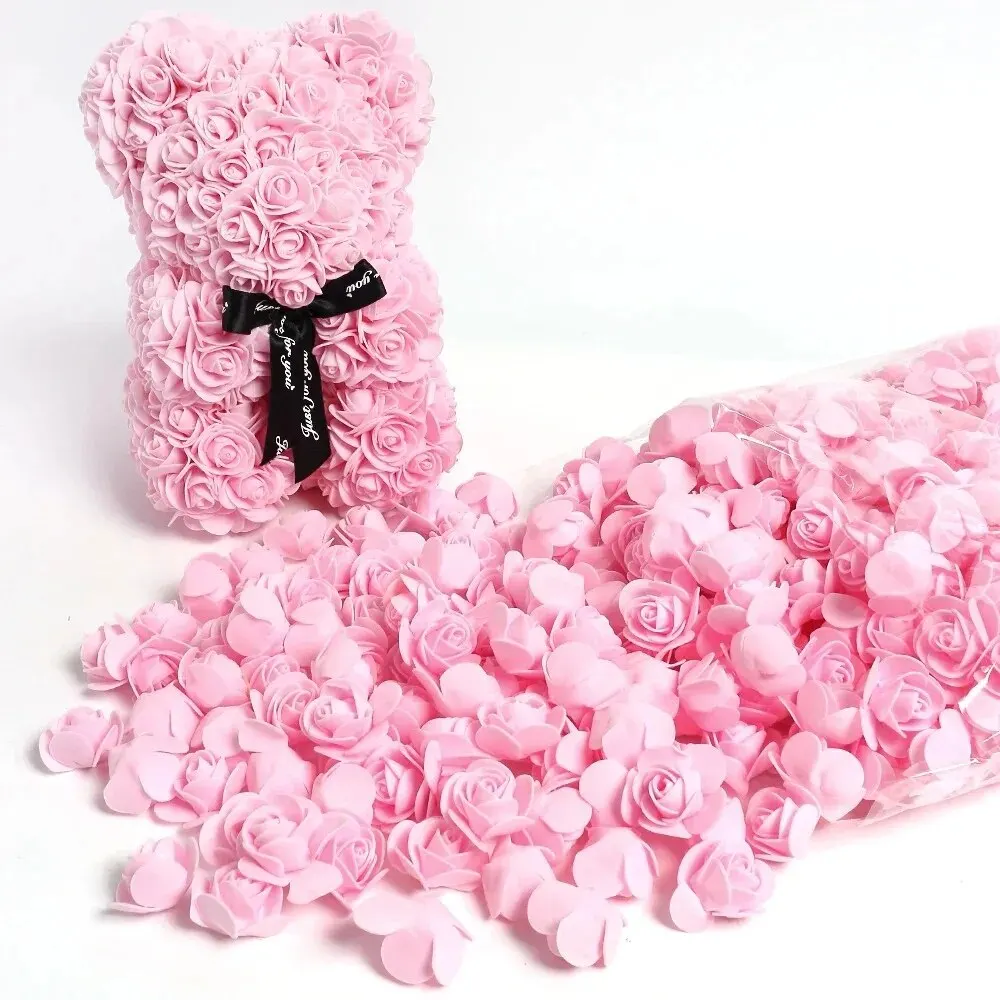 50/100Pcs Rose Artificial Flowers 3.5cm PE Foam Fake Flowers Teddy Bear Home Decor Wedding Decoration DIY Gifts Box Accessories