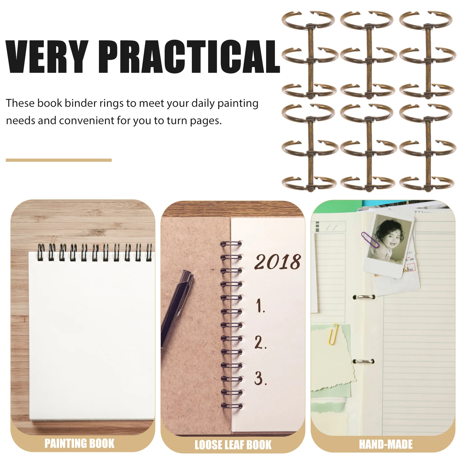 6 szt. Przenośne kółka do segregatora, wysokiej jakości stop, bez odrywania koloru, gładkie krawędzie, segregator z trzema otworami na luźne kartki, wygodne zapięcie na zatrzask.