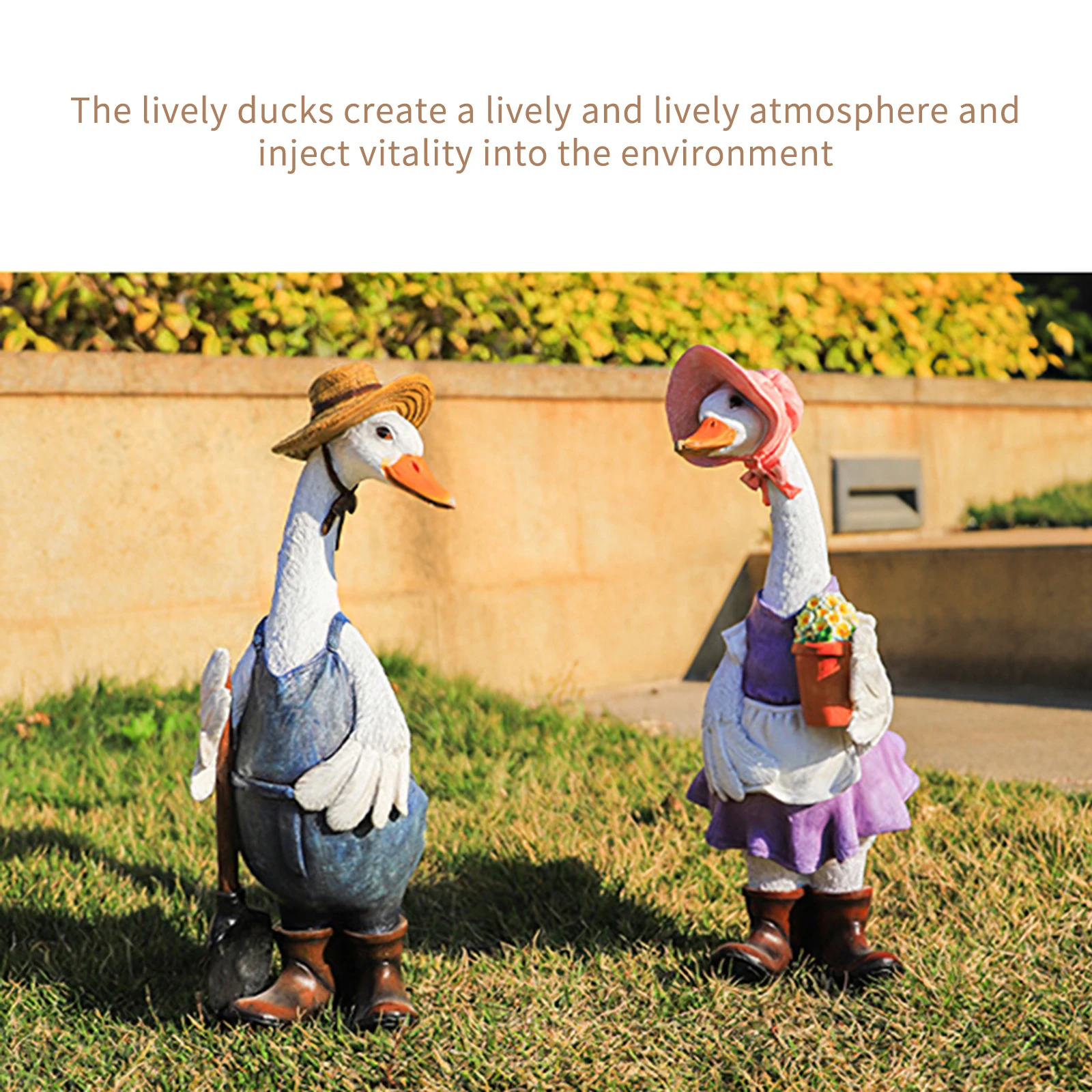 1PC Creative Animal Statue Resin Duck Decoration Exquisite Lifelikes Adorable Durable Art Duck Farmer Statue Ornament for Garden