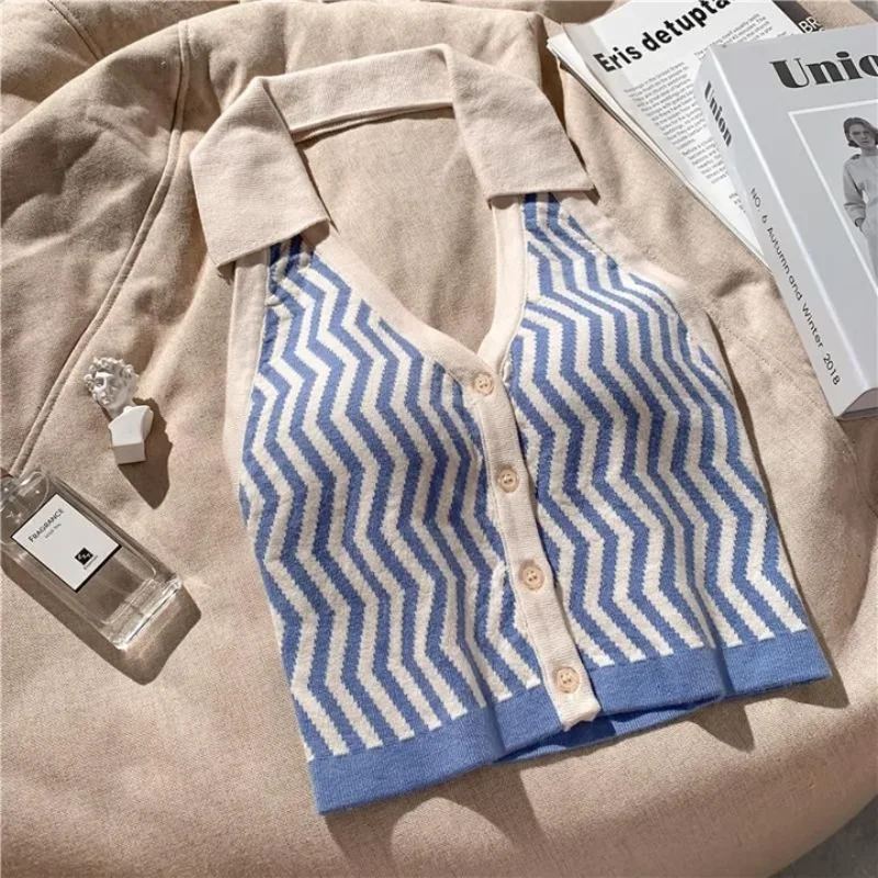 

American spicy girl sexy knitted striped backless vest Japanese Harajuku spicy girl trendy women's tops millennium style