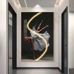 2024 New Art Decoration Painting Wall LED Lighting Lamps Living Room Decor Indoor Painting Dancer Light Fixture Mural Entrance