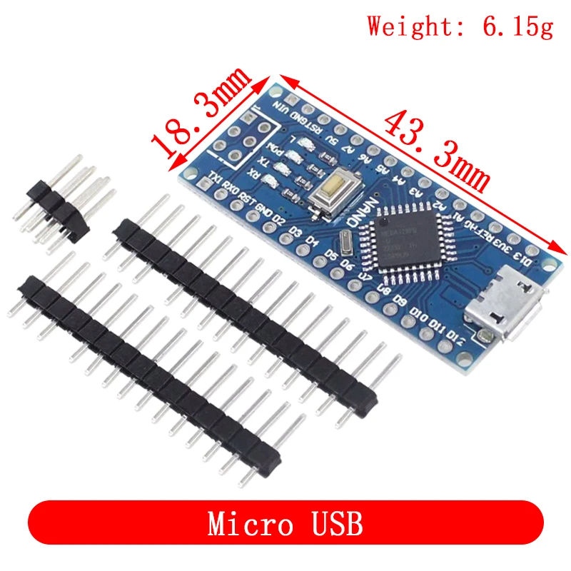 Mini / Type-C / Micro USB Nano 3.0 Met de bootloader-compatibele Nano-controller voor Arduino CH340 USB-driver 16Mhz ATMEGA328P