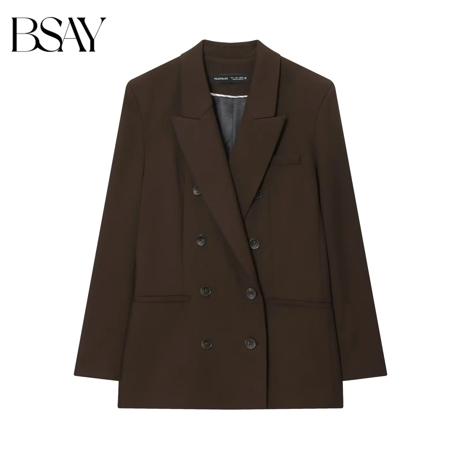 BSAY 2026 New Women Oversized Blazer Double Breasted Lapel Suit Jacket Casual Loose Pocket Vintage Commuter Formal Outerwear