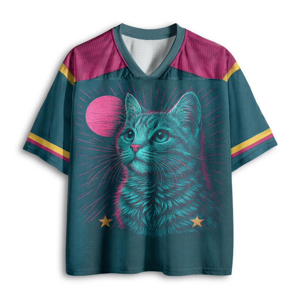 2026 Two retro cat-themed jerseys, unisex, couple, children's, adult, parent-child outfits, American style short-sleeved shirts