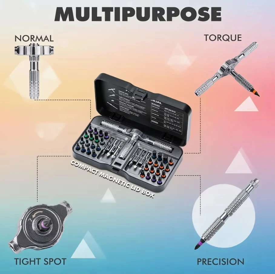 

Многофункциональный набор отверток с храповым механизмом 40 в 1, мультимагнитные биты, мини-набор инструментов для ремонта, бытовой инструмент для ПК, Iphone и т. д., DIY