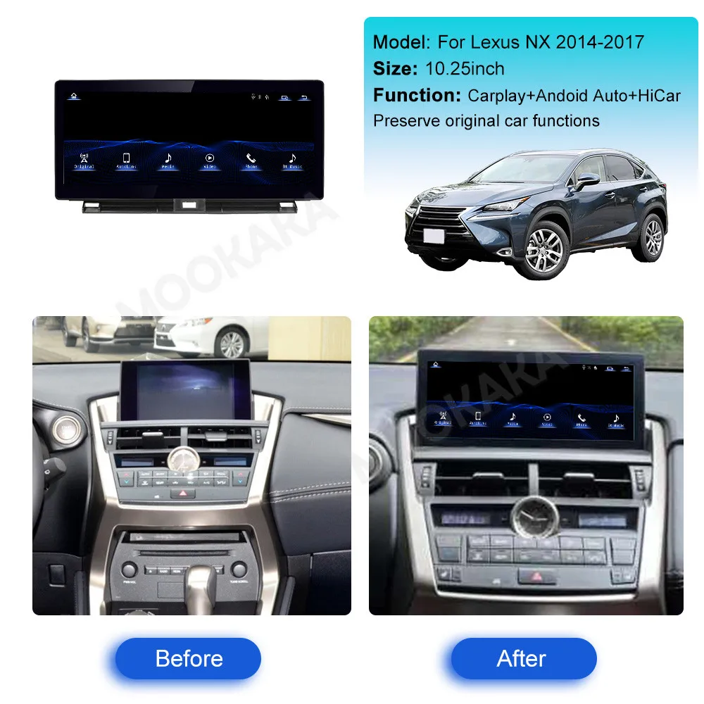 10.25'' Android 13 CarPlay Auto Radio For Lexus NX NX200 NX200T NX300h 2014-2017 Car Multimedia Player Navigation GPS DSP Linux