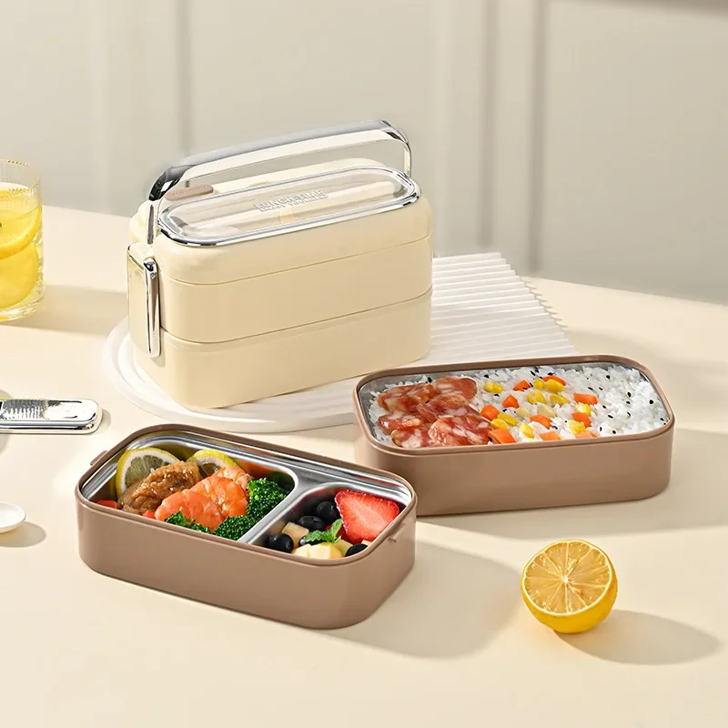 304 Stainless Steel Double layer Lunch Box Leak-Proof Separated Bento Box Durable Bento Container for Students Office Worker