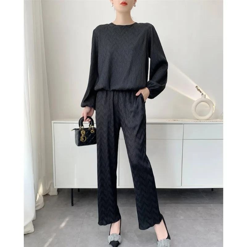 

2026 Spring New Miyake Original Design Pleated T-shirt Suit Comfortable Casual Pants Versatile Commuter Clothing Thin Women's