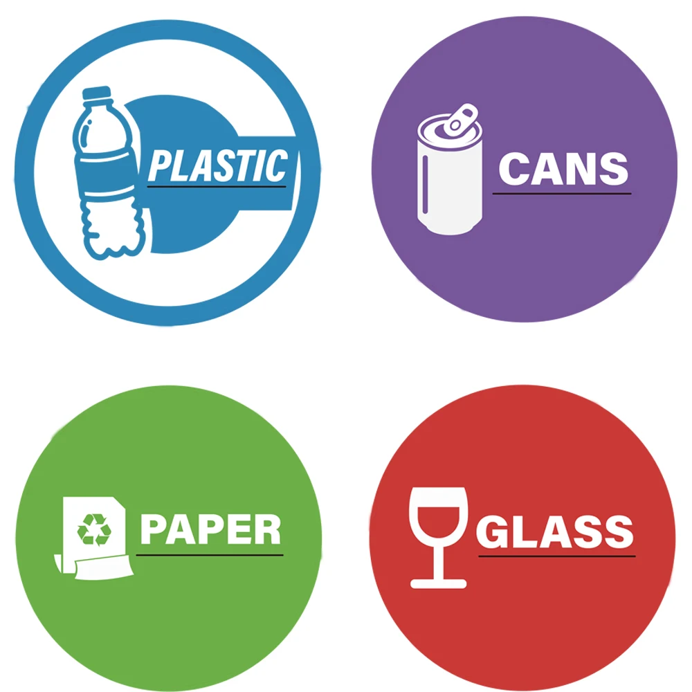 Autocollants de tri des déchets, logo, décalcomanies, aluminium, plastique, verre, poubelle à compost, autocollants de recyclage (4 modèles, un de chaque)