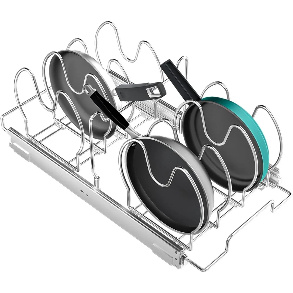 Pull Out Pots and Pans Organizer for Cabinet,Adjustable Slide Out Pan and Pot Lid Rack Holder Under Cabinet Kitchen Organization