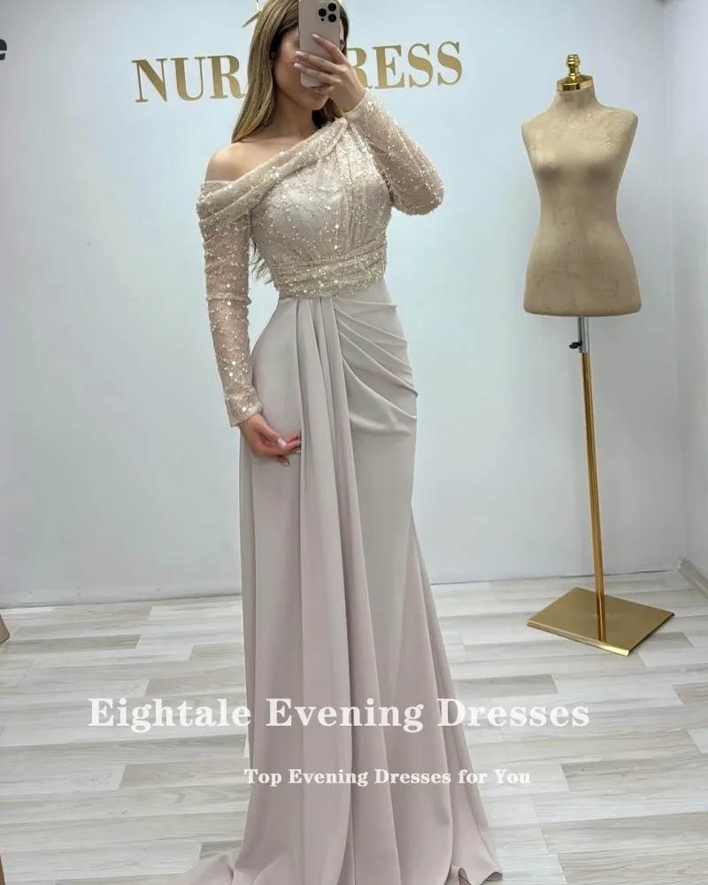 فستان سهرة عربي Eightale مخصص بكتف واحد مزين بالترتر من الدانتيل وتنورة من الساتان القابل للتمدد حورية البحر وحفلات الزفاف وحفلات الزفاف