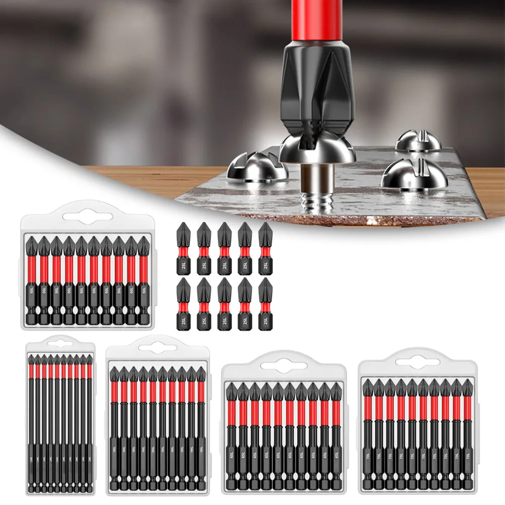 10-teiliges PH2-Magnet-Kreuzschraubendreher-Bit-Set, rutschfest, lang, legierter Stahl, 25–150 mm, für elektrische oder manuelle Nutzung