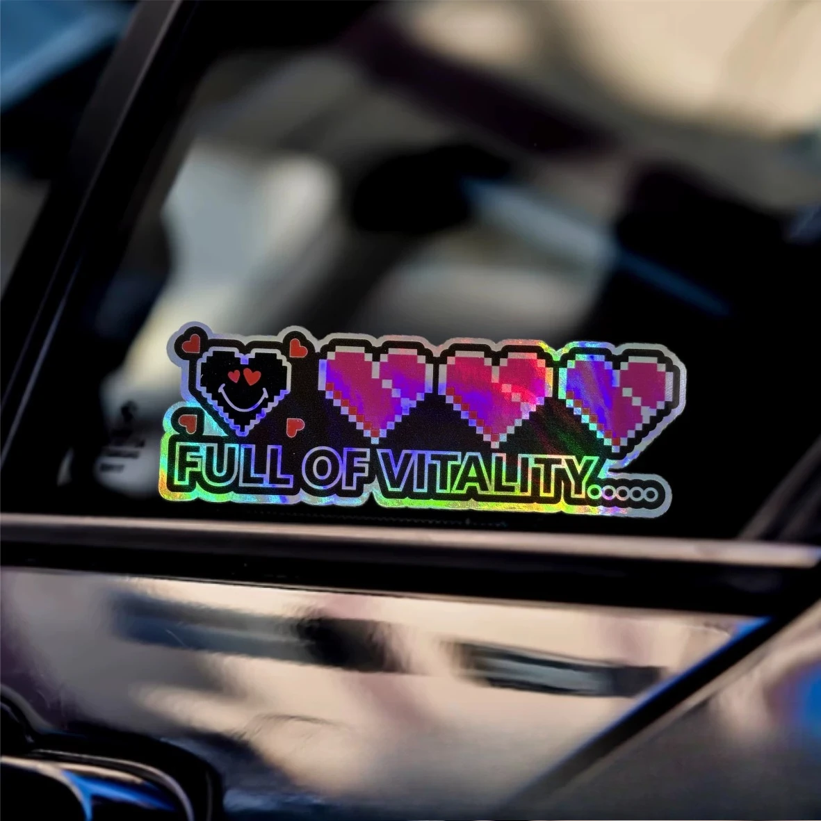 Full of Vitality Pixel Heart Laser Reflective Waterproof Sticker For Car Window Laptop