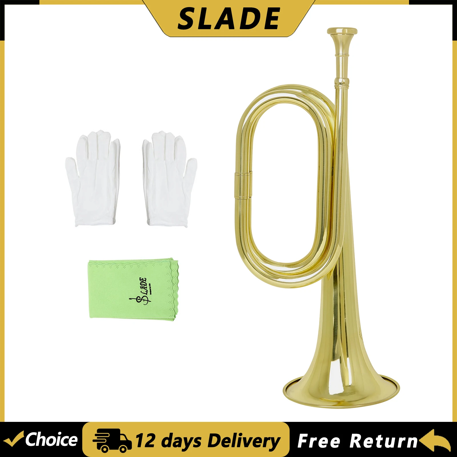 SLADE Bugle Call Trumpet C Key Spanish Bugle Cavalry Horn Military Chong Fenghao Pure Copper Step Trumpet Brass Instrument