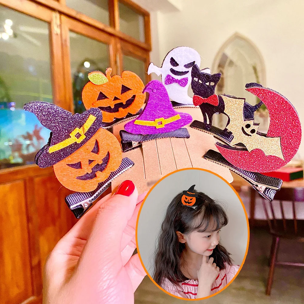 

New Halloween Hairpins Pumpkin Ghost Bat Elemental Hair Clips For Kids Cartoon Funny Children Headwear Fashion Sequin Barrettes