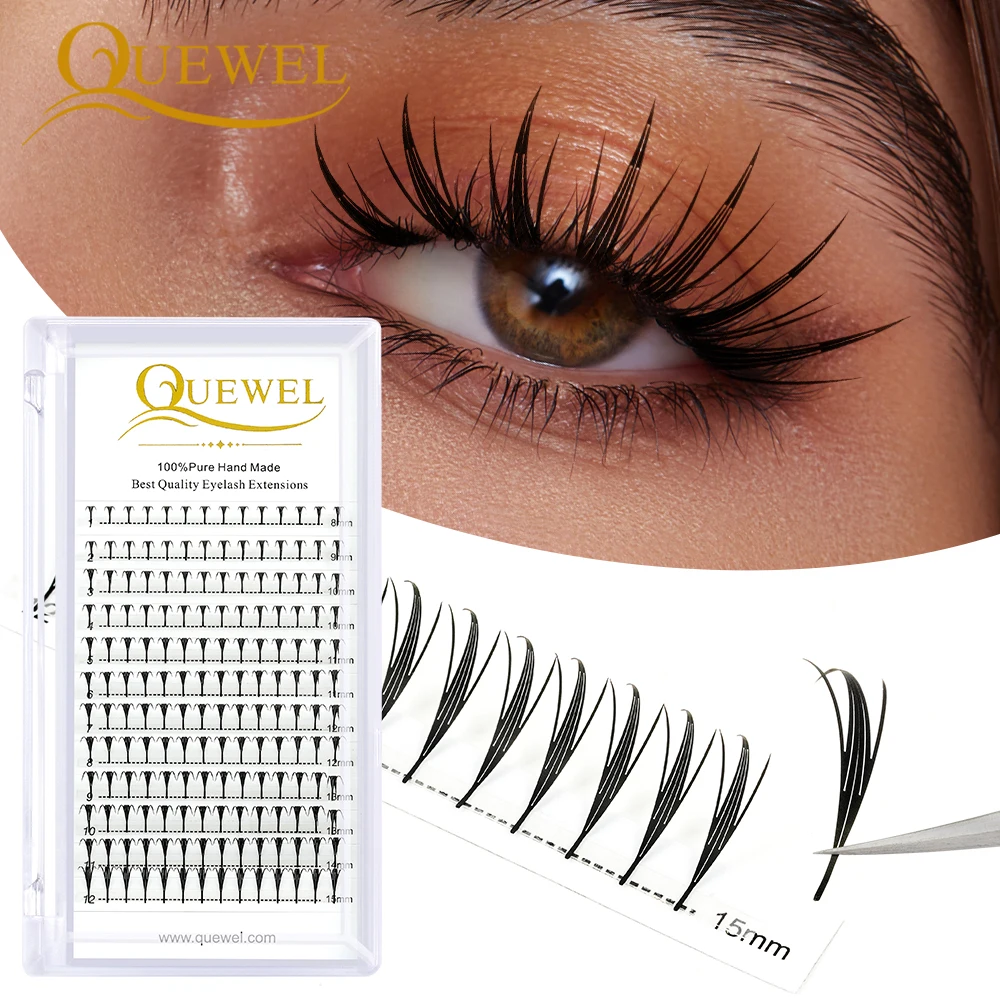 ขนตาปลอม Quewel Premade Spire Fairy Wings แบบอนิเมะ เนื้อนุ่ม ฟู ระยิบระยับ สำหรับต่อขนตา Comic 0.07 C/D Curl Chunk Lash