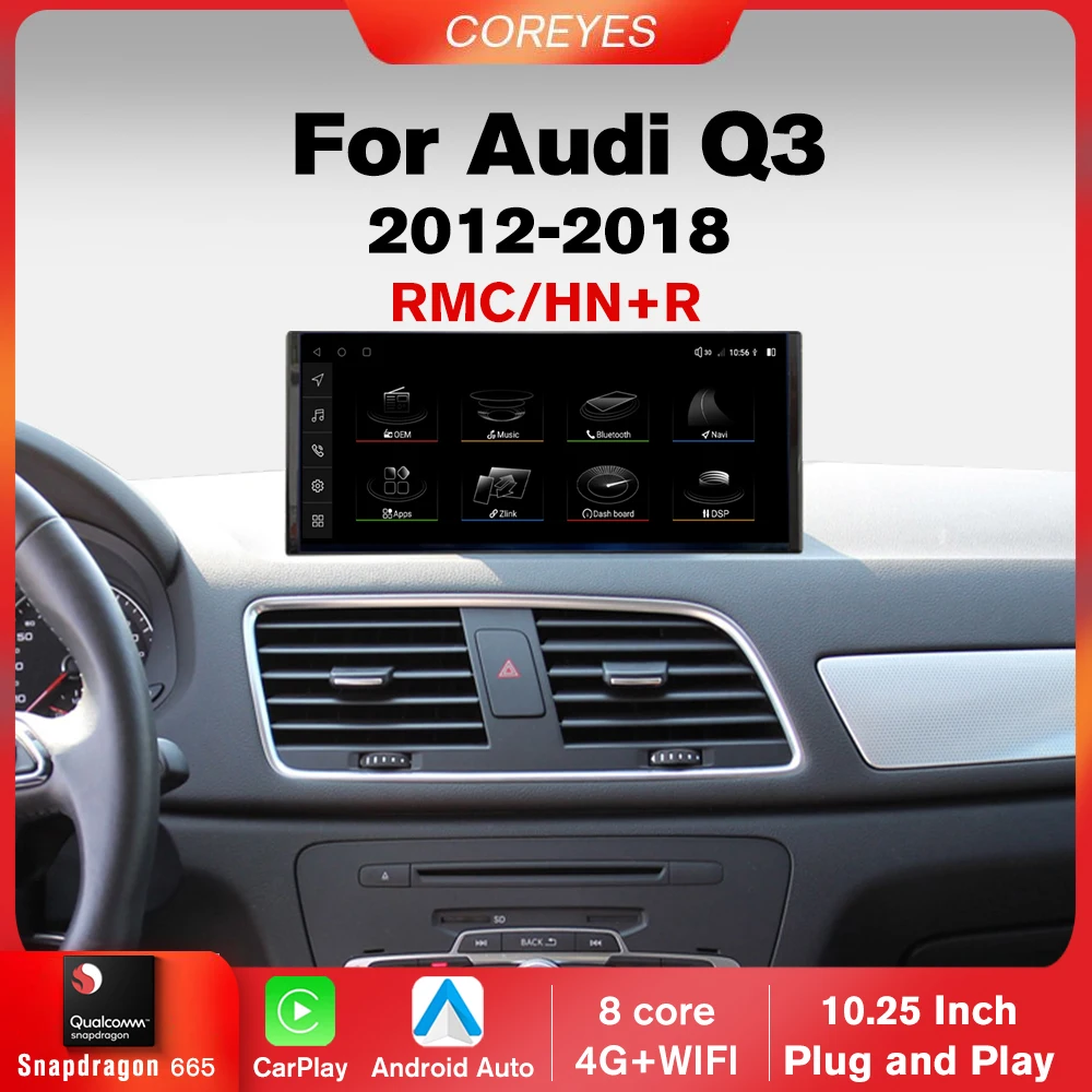 

COREYES 10.25'' Android 12 Carplay Car Radio For Audi Q3 2012-2018 HNR RMC Stereo Multimedia Player Touch Screen Snapdragon 665