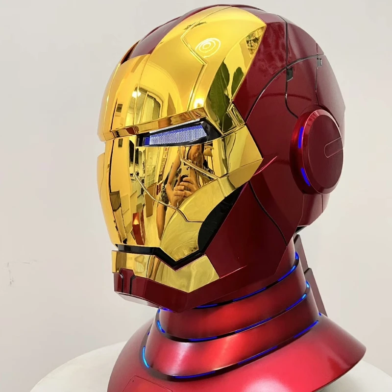 Marvel Iron Man Autoking 1/1 Golden Style Mk5 Helmet Remote And Voice Control Iron Man Automatic Helmet Mask With Led Light Gift