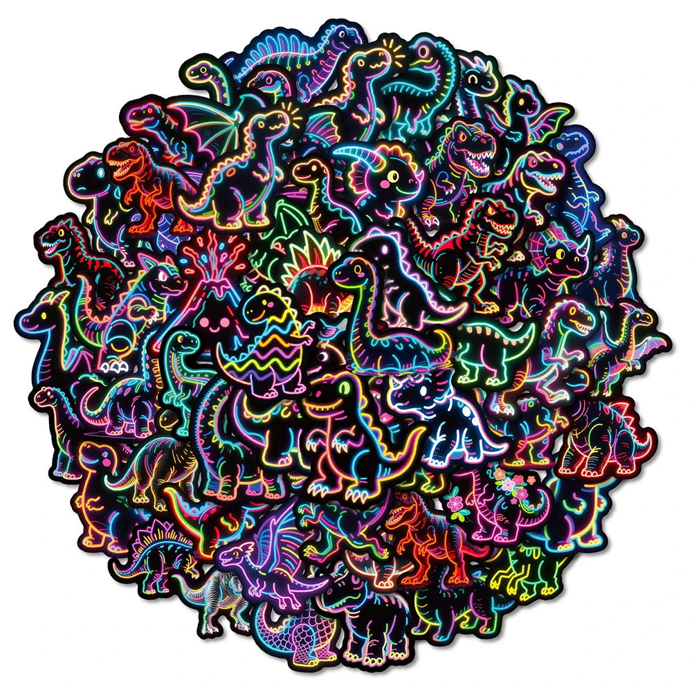 

10/30/56pcs Cute Cartoon Neon Light Series Dinosaur Stickers for Skateboard Luggage Phone Guitar Car Waterproof Sticker Kid Toys