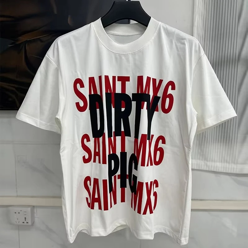 2026 new Layered Overlap Typography Graphic Print High‑Quality Comfort Loose Streetwear Short‑Sleeve Tee