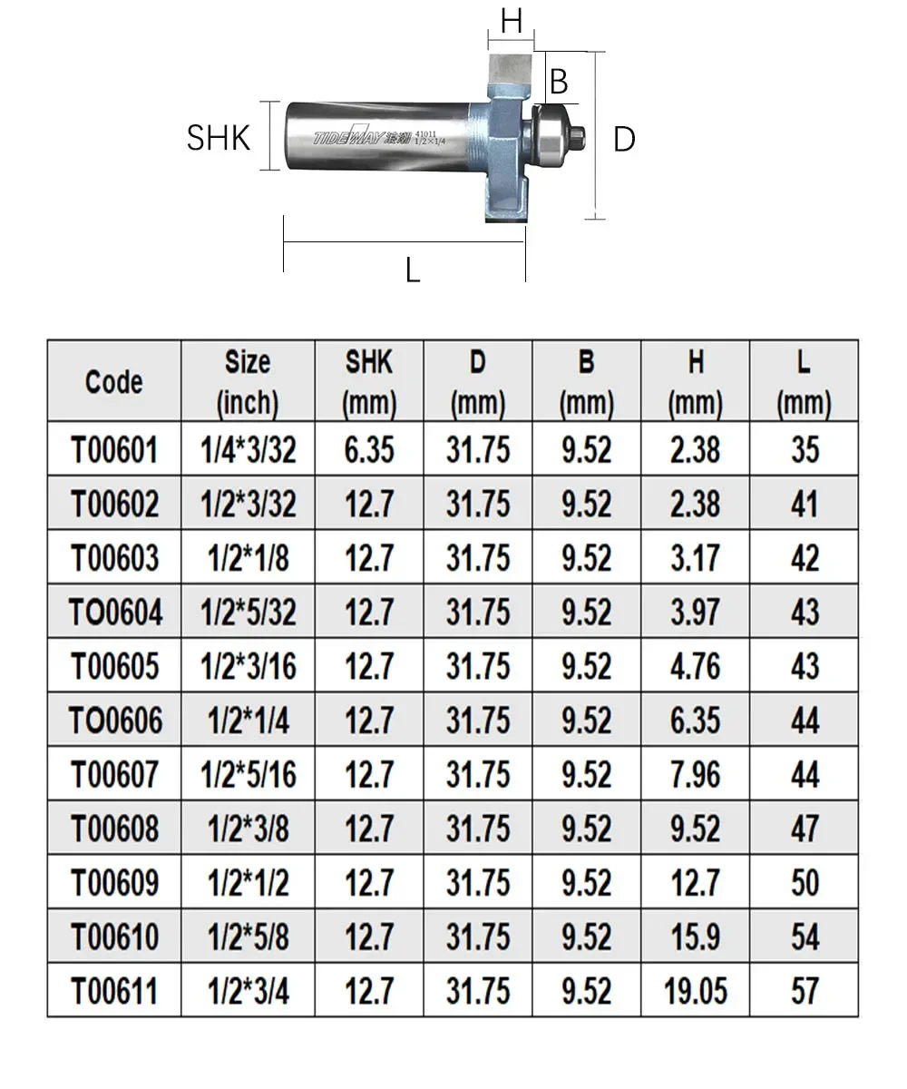 Tideway T Type Router Bit With Bearing Carbide Slotting Cutter Durable Rabbeting Woodwork Tool For MDF Plywood