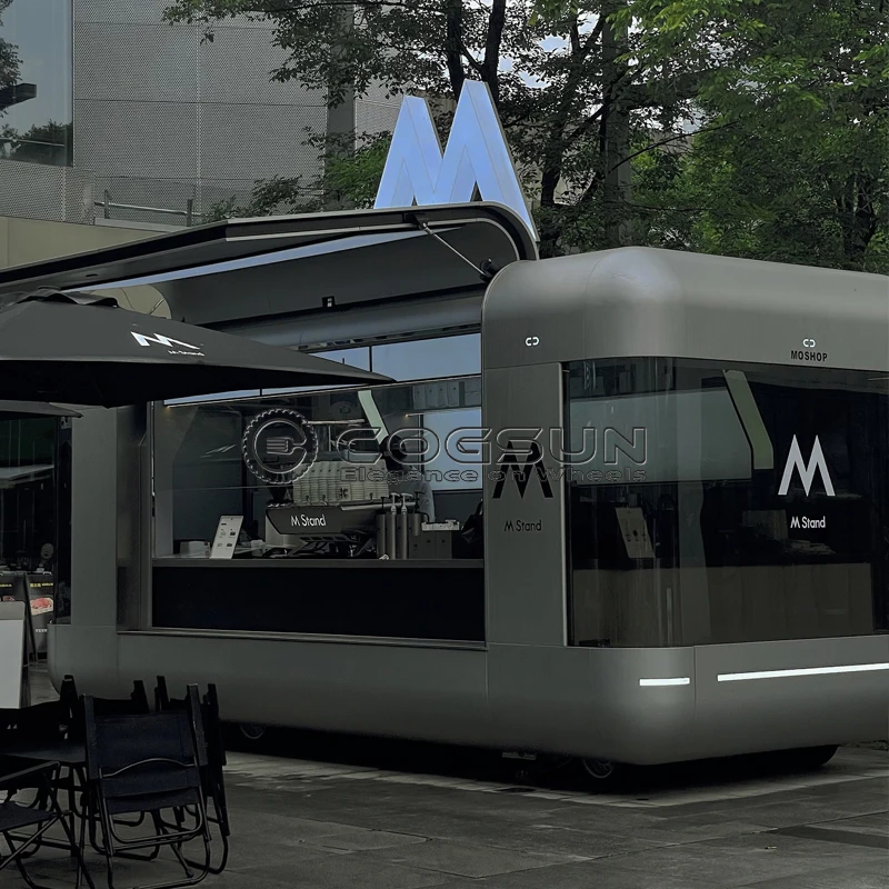 

Мобильный фургон-прицеп для барбекю, пиццы и закусок с полностью оборудованной кухней и отдельным уличным мобильным кофейным киоском