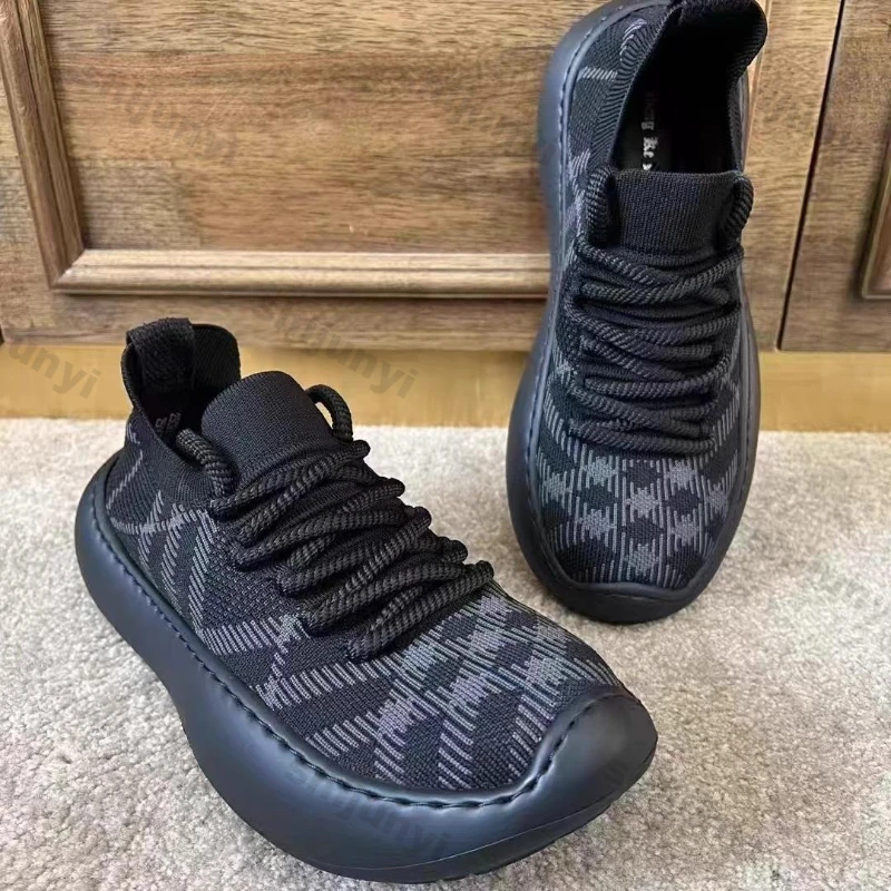 Men Shoes 2025 Summer New Comfortable Non Slip Height Increase Fly Weave Lace-up Casual Shoe Breathable Mesh Platform Sneakers