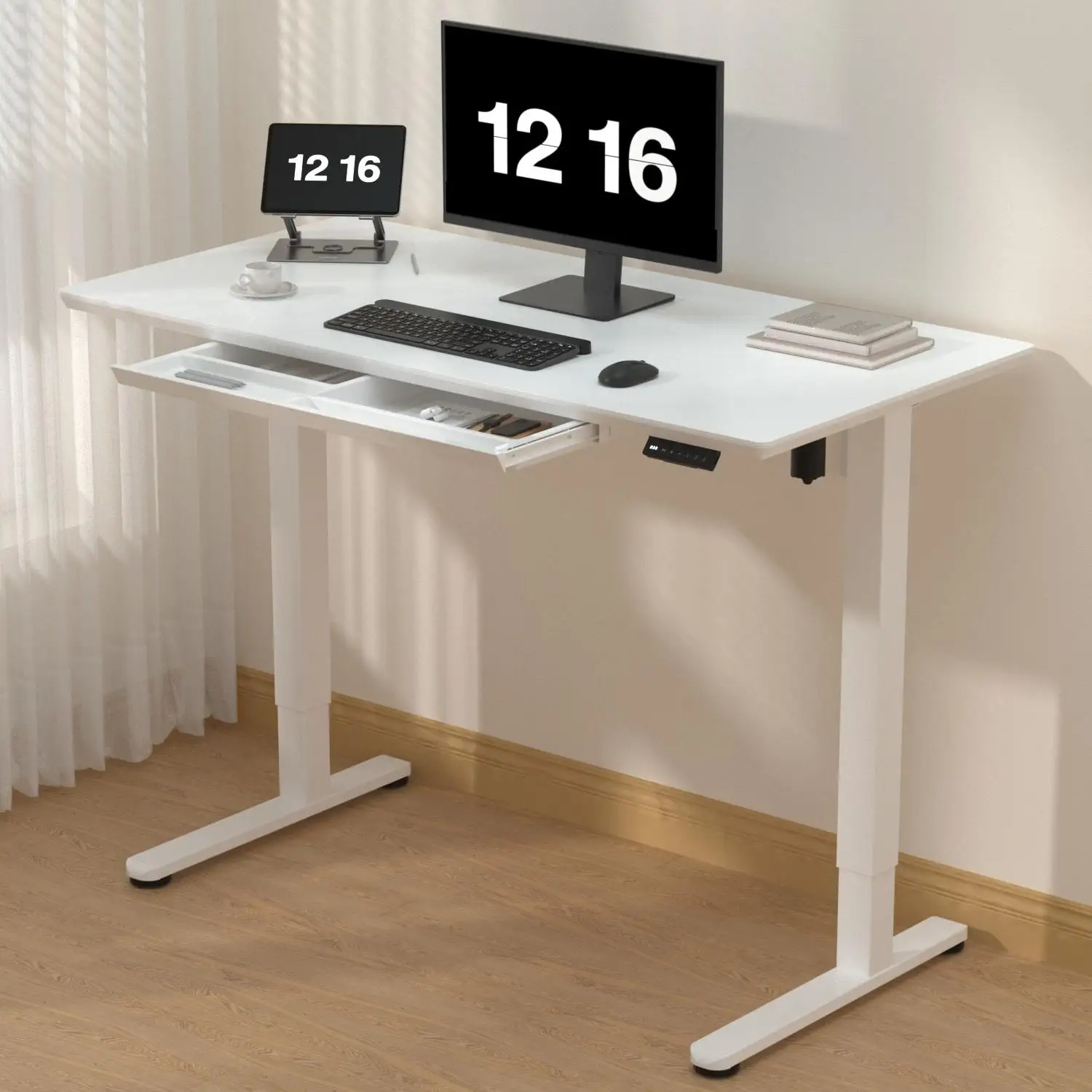 Modern Extendable Iron Frame Electric Height Adjustable Desk with Wireless Charging Load 50kg/110lbs
