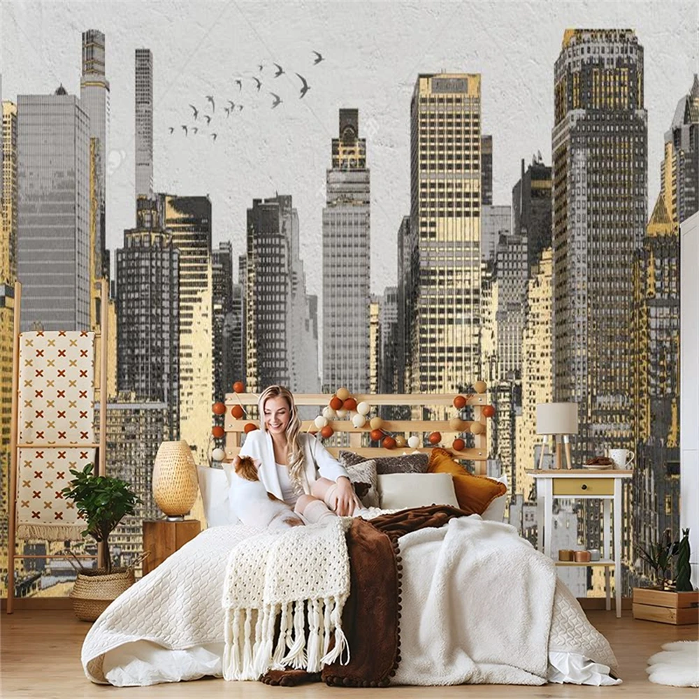 custom Nordic medieval oil painting wall paper background European retro Western architectural 3D wallpaper bedroom living room
