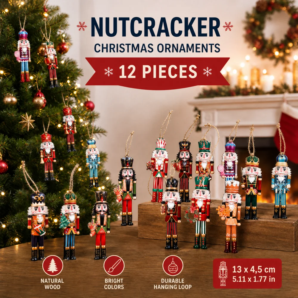 12Pcs/Set Christmas Nutcracker Soldier Pendant Wooden Nutcracker Puppet Christmas Tree Ornament Navidad New Year Home Decoration
