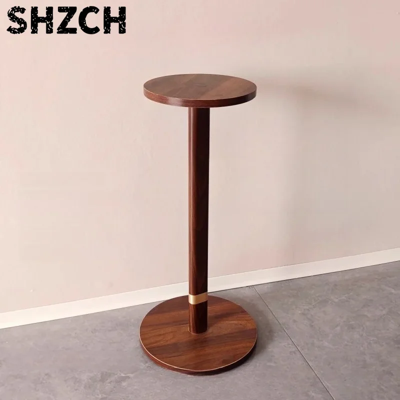 Modern Round Plant Stand - Solid Walnut Wood Side Table with Storage Shelf for Living Room, Bedroom, Balcony & Sofa Corner