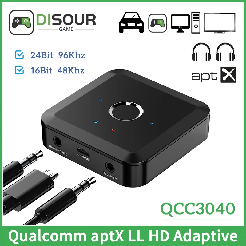 DISOUR QCC3040 2 IN 1 Bluetooth 5.2 Transmitter Receiver 24Bit 96Khz aptX Adaptive LL HD Low Latency Multi-Point Wireless Adapte