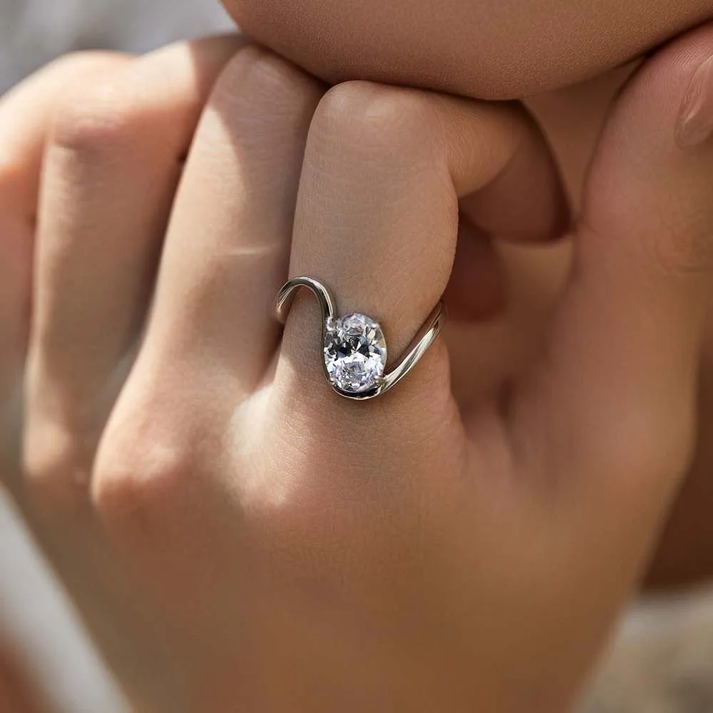 

Sparkling S925 Sterling Silver Wedding Rings Women Pear Oval Cut 5A Zircon Finger Ring Shiny Cubiz Zircon adjustable Open Band