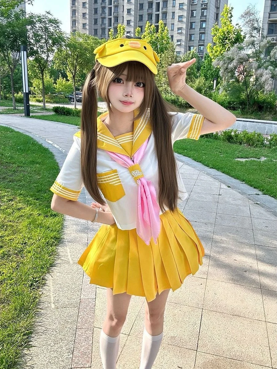 Japanese Style Basic Yellow Sailor Suit Short Sleeve JK Uniform School Uniform Soft Girl Set Shirt Women's Fashion Set view 2