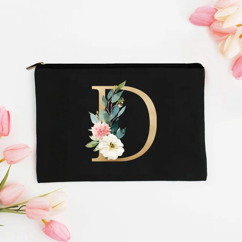 Floral Letter Cosmetic Bag Maquiagem Bag Sacos de maquiagem dama de honra Bachelorette Party Gift Mulheres Zipper Pouch Travel Organizer Case