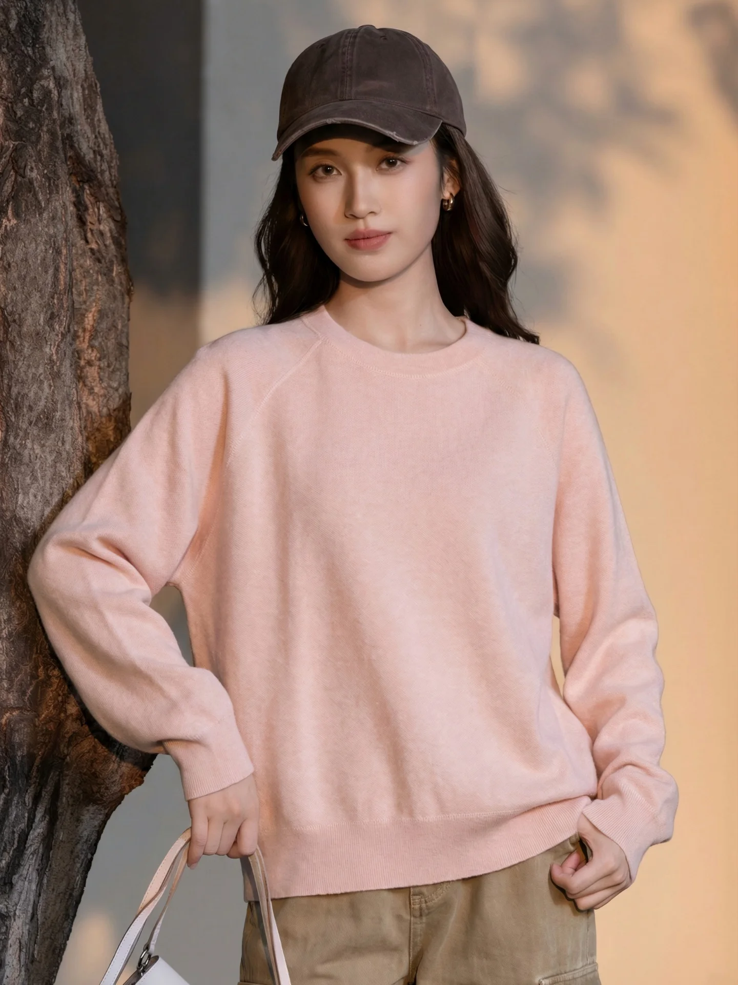 

Zone Candy Spring New Loose Long Sleeve round Neck Knitted Top Women's Fashion Cotton Polyester Blend Comfortable Crew Neck