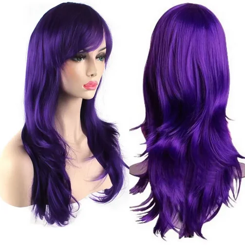 Parrucca Cosplay per capelli ricci ondulati lunghi parrucche sintetiche resistenti al calore viola Costume Cosplay parrucche lunghe ricci per feste