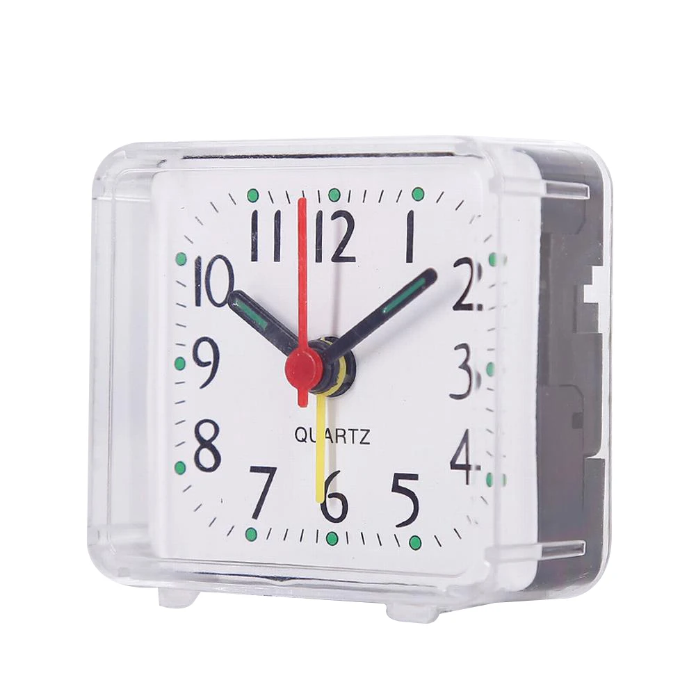 Bedside Small Alarm Clock Quartz Battery Operated Wake Up Clocks Square Candy Color Student Bedroom Alarm Clock White Green Blue image 3