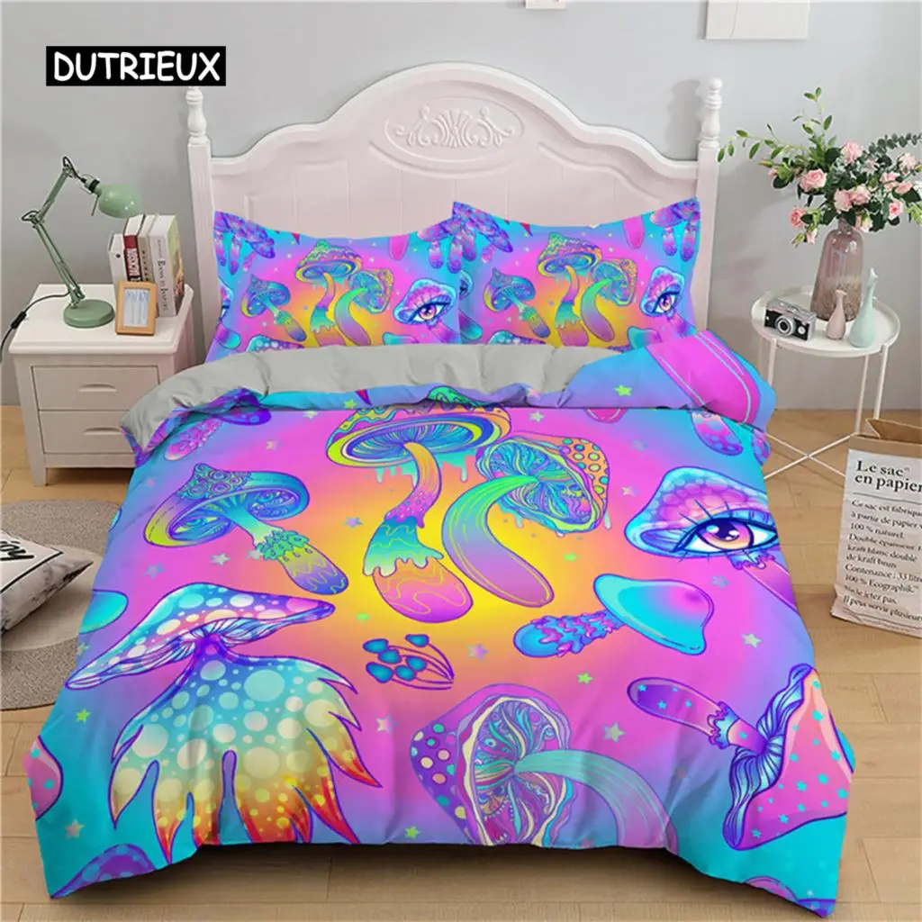 

Fantasy Mushroom Duvet Cover Boho Lord Buddha Floral Print Bedding Set Exotic Indian Style Polyester Comforter Bedroom Decorate