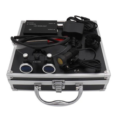 Lupa Dental para laboratorio Dental, Binocular de aumento de 2,5/3,5x420, faro delantero, juego de 5W, caja de Metal