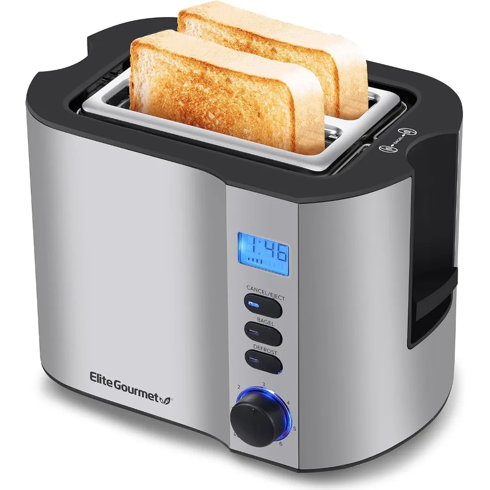 Extra Wide Slot 2-Slice Toaster, Bagel Function Reheat, Defrost, Cancel Functions, 6 Settings, Countdown Timer, Stainless Steel