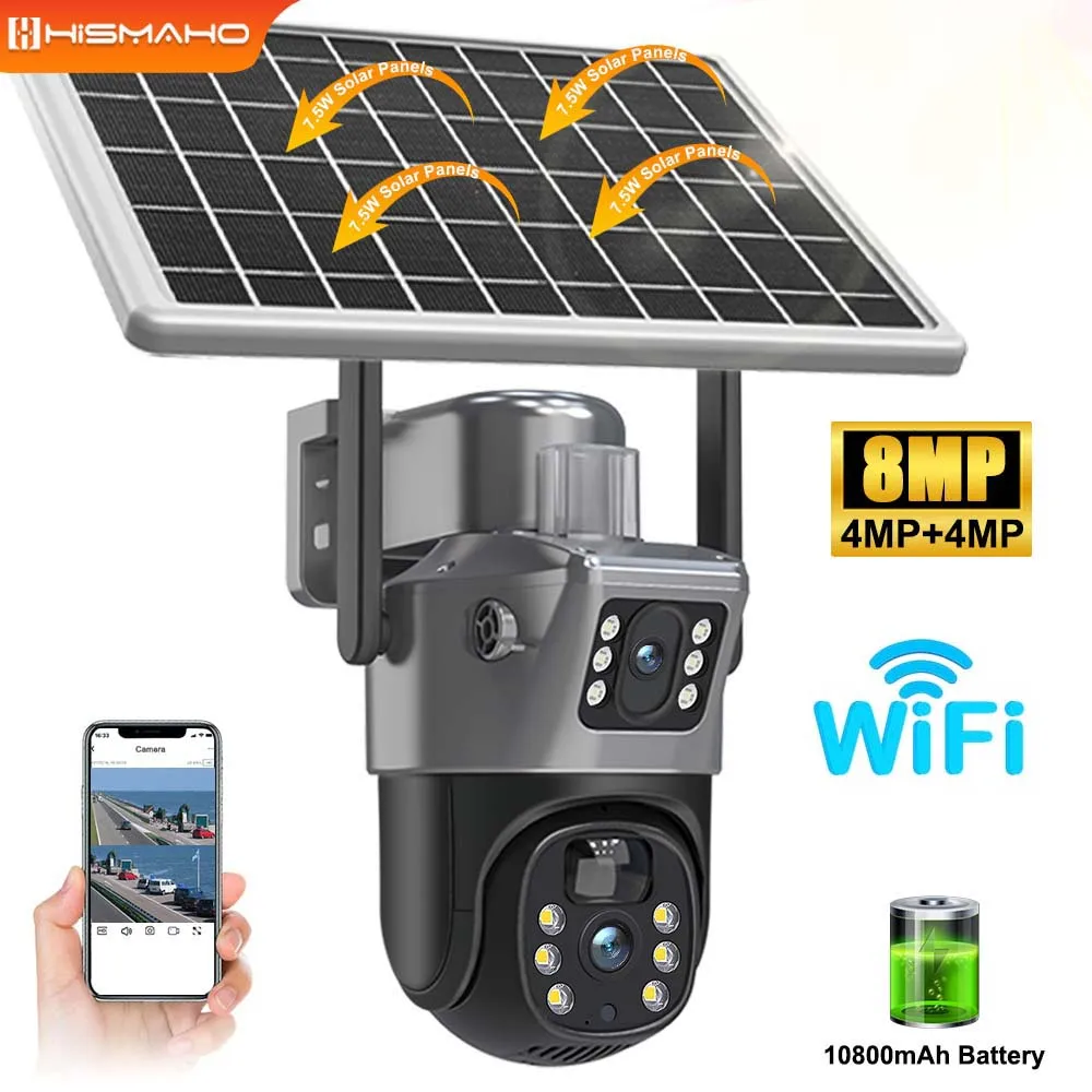 4k 8mp Solar IP Kamera Dual Lens Wifi Wireless Outdoor Sicherheits schutz Monitor wiederauf ladbare Batterie CCTV Video überwachung