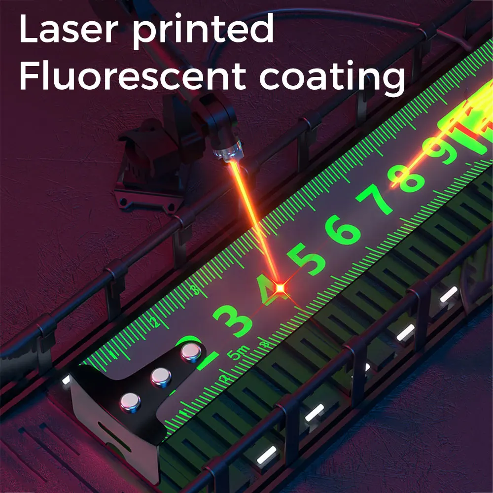 Strumento per la misurazione del nastro in acciaio ad alta precisione Righello per stampa laser resistente all'usura Cinghia per ripugnante fluorescente Code Ruler ABS Guscio resistente alle gocce