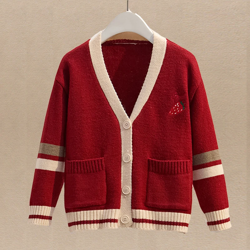 

Baby School Girls Sweaters for Kids Cardigans Preppy Knitted Coat Autumn Winter Children Clothes Teenagers Jackets 8 10 12 Years