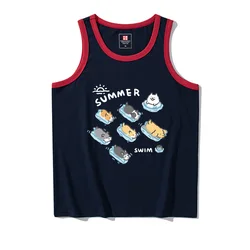 Swim Puppy Tank Tops, Summer Cute Dogs Sleeveless Singlet, Lovely Dogie Casual Men's Oversize Cotton Undershirt Vest S ~ 4XL
